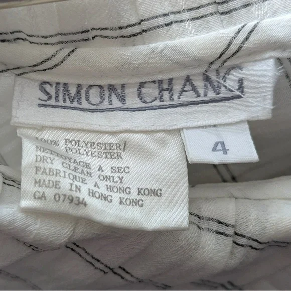 Vintage Simon Chang Box Pleat Peter Pan Collar Faux Pearl Button Down Blouse - Picture 5 of 7